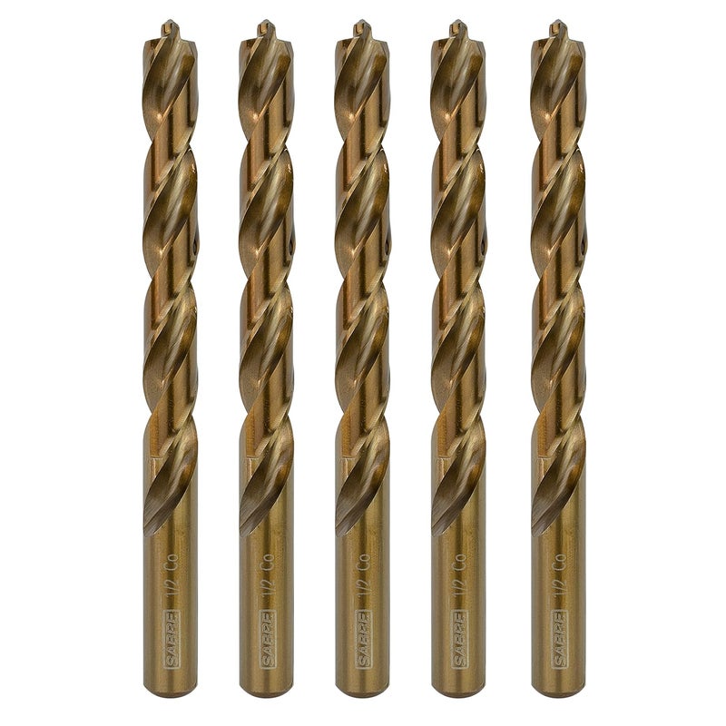 Sabre Tools 1/2 Inch Cobalt Drill Bits 5pcs Heavy-Duty Drill Bits for Steel, Hard Metal, Cast Iron (1/2" x 6") - Image 1